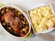 Французское мясо с картошкой и помидорами в духовке