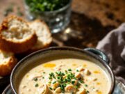 Суп с курицей, шампиньонами и плавленым сыром